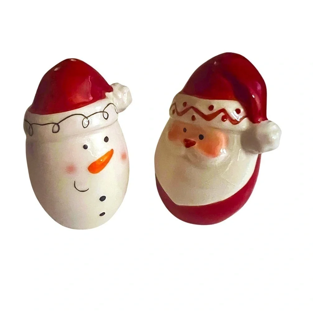 Transpac Christmas Snowman and Santa Claus Salt & Pepper Shakers New